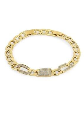 Thick Cuban Chain Bracelet 14k Gold Plated w/ Real Zirconia | Waterproof Jewelry